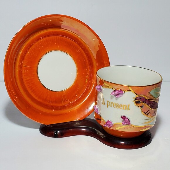 Vintage Teacup and Saucer Orange Germany Bird - Picture 6 of 9